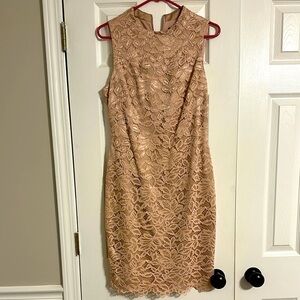 Elegant Lace Sleeveless Dress - Tan